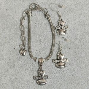 Girls youth kids, I love football bracelet and earrings jewelry set
